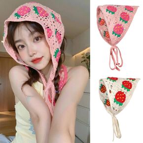 Floral Crochet Hair Bandana Fruits Headband 2 PCS Tie Knotted Headscarf Vintage Headband Knitted Head Kerchief for Women&Girls