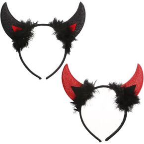 2 Pcs Devil Horns Headband, Red Black Devil Headband, Halloween Devil Ears Costume Cosplay Accessories for Women