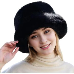 Women's Winter Faux Fur Fuzzy Warm Bucket Hat Furry Fisherman Plush Hats for Women