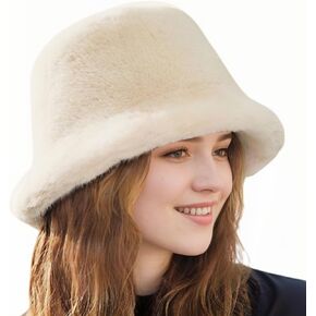 Winter Faux Fur Fuzzy Bucket Hat Fluffy Warm Hat Furry Fisherman Cap for Women