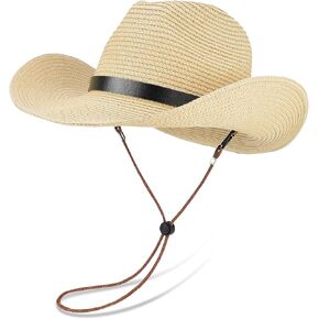 EINSKEY Straw Cowboy Cowgirl Hat for Men Women, Adjustable Sombrero Sun Hat with Shapeable Wide Brim & Detachable Chin Strap