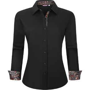 WARHORSEE Womens Cotton Button Down Dress Shirt Long Sleeve Easy Care Dressy Work Tops Business Casual Blouses for Women