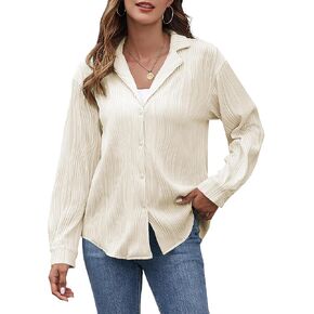 ZAFUL Womens Textured Button Down Long Sleeve Shirt Casual Work Office Blouse Top