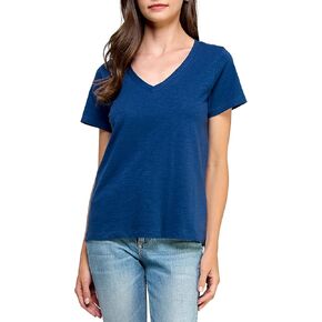 Women's GOTS Certified 100% Organic Cotton Slub V-Neck T Shirt Short Sleeve Tee Tops