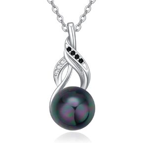 AENEAS Black Pearl Necklace 925 Sterling Silver Pearl Necklace with Infinity Design Single Cultured Pearl Necklace Jewelry for Women