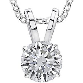 1.5 Carat 14K White Gold Round Diamond 4 Prong Solitaire Pendant Necklace K Color I2 Clarity w/ 18" Silver Chain