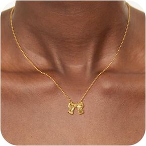 Bow Necklace for Women Dainty 14K Gold Necklace Cute Bow Pendant Choker Chain Necklace Trendy Small Tiny Pearl Bowknot Butterfly Necklace for Women Fashion Jewelry