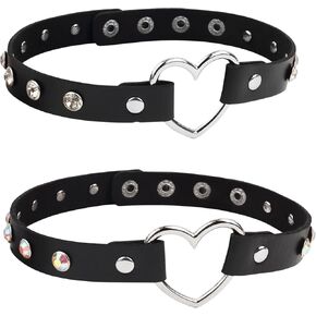 Adjustable Leather Choker Black Punk Goth Choker Necklace Fashion Choker with Bling Rhinestone for Women