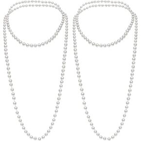 2 Pack Faux Pearls Pendants 60" Pearl Necklace 1920s Beads Cluster Long Pearl Necklace for Costume Party Jewelry for Ladies Girls