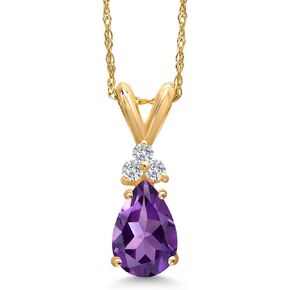Gem Stone King 14K Yellow Gold 8X5MM Pear Shape Gemstone Birthstone and White Lab Grown Diamond Teardrop Pendant Necklace | Gold Necklace for Women | 18 Inch Gold Chain