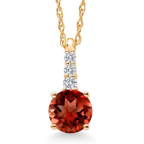 Gem Stone King 10K Yellow Gold Gemstone Birthstone and White Lab Grown Diamond Necklace | Round 5MM Pendant Necklace | Gold Necklace for Women | with 18 Inch Chain