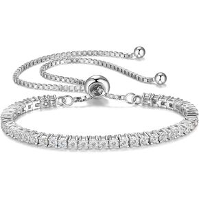 FANCIME Moissanite Tennis Bracelet 1.2ct-12ct Lab Created Moissanite Diamond Bracelets,925 Sterling Silver Adjustable Bolo Tennis Bracelets, 2/3/4/5mm D Color VVS1 Round Cut Moissanite Bracelet for Women