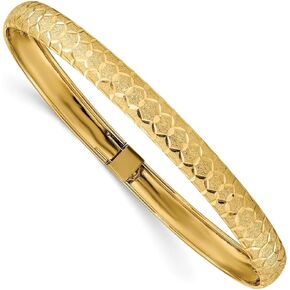 Diamond2Deal 14k Yellow Gold Hexagonal Design Diamond-cut Flexible Bangle Bracelet