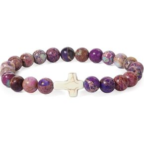 SIXFOX Natural Stone Bead Bracelet Trendy Butterfly/Heart/Cross Charm Bracelet Graduation Back to School First Day of School Birthday Inspirational Bracelets Gifts