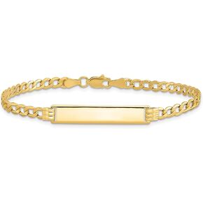10K Solid Yellow Gold Curb Link Name Bar Identification ID Bracelet
