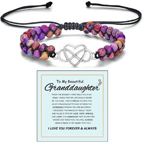 To My Granddaughter-Infinity Forever Love Heart Bracelet, Natural Emperor Stone Double Layer Purple Beaded Woven Wrap Bracelets Adjustable Mind Peace Gift Jewelry