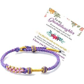 Peach Blossom Knot Bracelet Adjustable Handmade Woven Friendship Bracelets for Women Friend Mom Daughter Sister Bithday Christmas Gifts with Chooseable Card