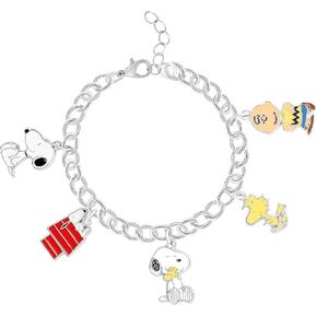 PEANUTS Charm Bracelet for Women, 7"+1" Fashion Snoopy Bracelet with 5 Charms, Snoopy Jewelry Official License
