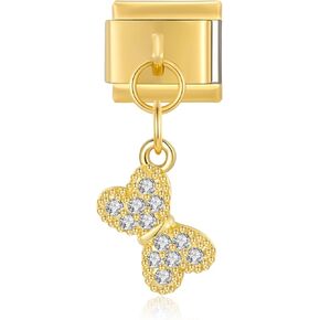 Real 18K Gold Plated Italian Charm Bracelet Set with 2 Pcs Shiny 9mm Starters, Extra 5Pcs Links and Opening Tool(Gold, Stainless Steel and Black available), Gold Pendant Italian Charm for Further DIY
