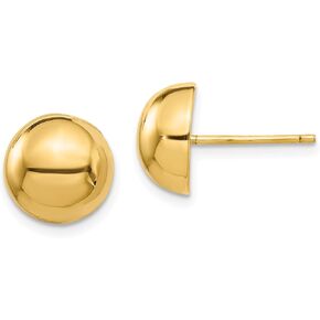 14K Solid Yellow Gold 10mm Half Ball Stud Earrings