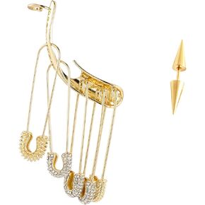 Harly Quin Ear-cuff and Spiky Earrings Brass Cartoon Clown Safety Pins Earrings Halloween Punk Rock Accessories for Cosplay Party