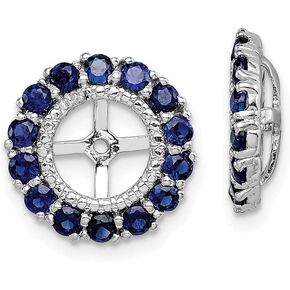 Solid Real 925 Sterling Silver Diamond and Created Sapphire Blue September Gemstone Earring Jacket 13mm