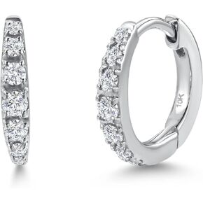 Gem Stone King 10K White Gold White Lab Grown Diamond Hoop Earrings for Women | 0.14 Cttw | Round G-H Color | 10MM Diameter