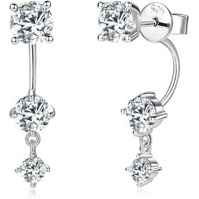 Moissanite Ear Jackets Earrings for Women 925 Sterling Silver 2CT D Color Ideal Cut Lab Created Diamond Earring 18K White Gold Plated Hypoallergenic Jewelry with Certificate of Authenticity