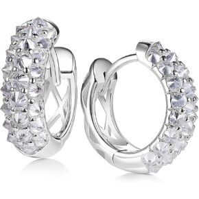 Small Gemstone Hoop Earrings For Women, 1.34ct 925 Sterling Silver Moissanite/Sapphire/Emerald/Ruby Huggie Hoop Earrings, Hypoallergenic Earrings, Birthstone Jewelry