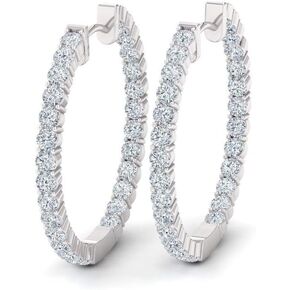 Diamondere Natural and Certified Diamond Huggie Earrings in 14K White Gold | 1.08 Carat Inside Outside Earrings for Women