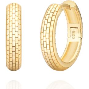 925 Sterling Silver 14K Gold Plated 25mm Heirloom Chunky Huggie Hoop Earrings