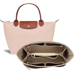 Purse Organizer Insert for le pliage Tote，Handbag Organizer Compatible with le pliage Shoulder Bag Large/Small,LE PLIAGE Top Handle Small/Medium (Beige, Large)