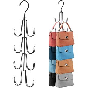 ZEDODIER Purse Hanger Organizer for Closet, 2 Pack Rotatable Hanging Bag Holder, 8 Storage Capacity, Keeping Purses Visible and in Good Condition, Metal Handbag Storage Hook Rack Space Saver, Silver