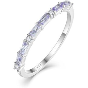 STARCHENIE 925 Sterling Silver Thin Eternity Ring for Women Half Baguette Band Birthstone Stackable Rings Size 5-10