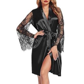 Ekouaer Women's Satin Kimono Robe for Bridesmaid and Bride Wedding Party Getting Ready Short Robe