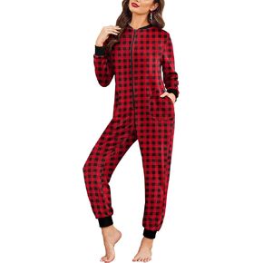 Ekouaer Halloween Onesie Womens Onesie Pajamas One Piece Fleece Pajama Sleepwear Zipper Jumpsuit with Pocket S-XXL