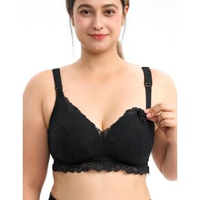Momcozy Lace Nursing Bra, Wirefree Padded Nursing Bras for Breastfeeding, V Neck Maternity Bra for Pregnancy, Soft Lace