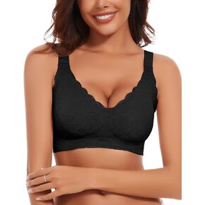 WOWENY Wireless Bras for Women Comfortable V Lace Bra Full Coverage Padded Seamless Bralettes Soft Support Everyday