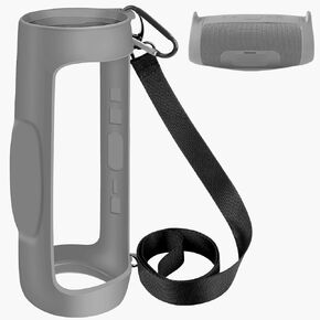 Protective Silicone Case Cover for JBL Charge 4 Waterproof Portable Bluetooth Speaker, Travel Carrying Gel Soft Skin, Waterproof Rubber Pouch with Shoulder Strap and Carabiner