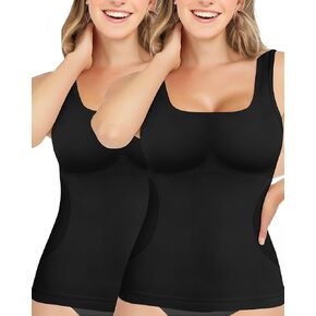 AURUZA 2PCS Women's Shapewear Tummy Control U Neck Camisole Tops for Women Seamless Compression Tank Top Regular Plus Size