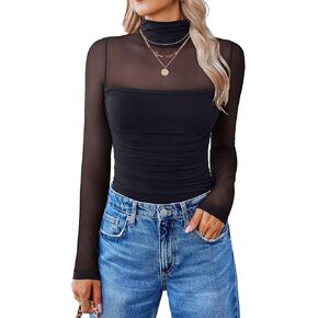 Avidlove Women Long Sleeve Bodysuit Turtle Neck Shapewear Body Suits Mesh One Piece Leotard Shirt Going Out Tops Fall Outfits