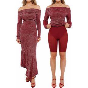 Popilush Off The Shoulder Dresses for Women Shapewear Sparkly Mermaid Dress Bodycon Long Sleeve Cocktail Prom Dresses