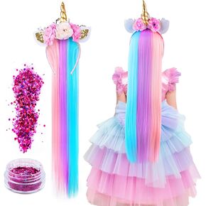 Unicorn Headband - Unicorn Headband with Hair With Face Glitter Unicorn Headband with Wig Unicorn Headband for Girls Unicorn Costume Unicorn Party