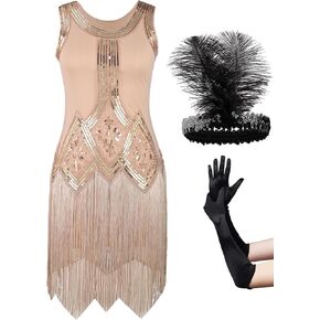 Womens Flapper Dresses 1920s Sequin Fringed Great Gatsby Dress with 20s Accessories Set