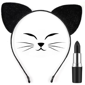 Mysense Black Cat Ears Headband and Black Lipstick Kit, Catwomen Costume Accessories for Adults and Kids Halloween Cosplay Makeup