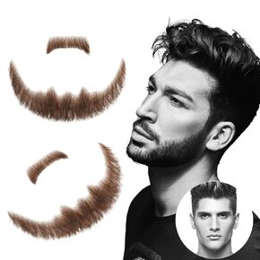 Fake Beard, Invisible Soft Lace Fake Mustache, Thick Stylish Full Face Realistic Beard, Human Hair Stick On Mustache for Adults, Handmade Beard Costume Facial Hair for Halloween/Party/Cosplay