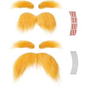2 PCS Yellow Mustache and Eyebrows with Spare Tape, 2 Novelty Realistic Yellow Fake Mustache Beard and Eyebrows for Adults, Halloween Cosplay Costume Party Favors