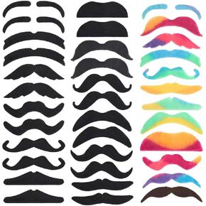 48 Pcs Fake Mustache, Fake Beard Colorful Self Adhesive Novelty Hairy Beard Costume Facial Hair for School Events, Cosplay, Game Play and Festival Decorations