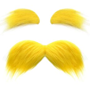 Yellow Mustache and Eyebrows Set: Fake Mustache for Halloween, Cosplay, World Book Day, and Fancy Dress Parties