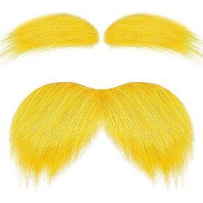 Yellow Mustache Eyebrows Nose Cosplay Costume Accessories, Fake Mustache Self Adhesive, Stick On Mustache Costume, Halloween Party Beard and Mustache Costume for Men Women